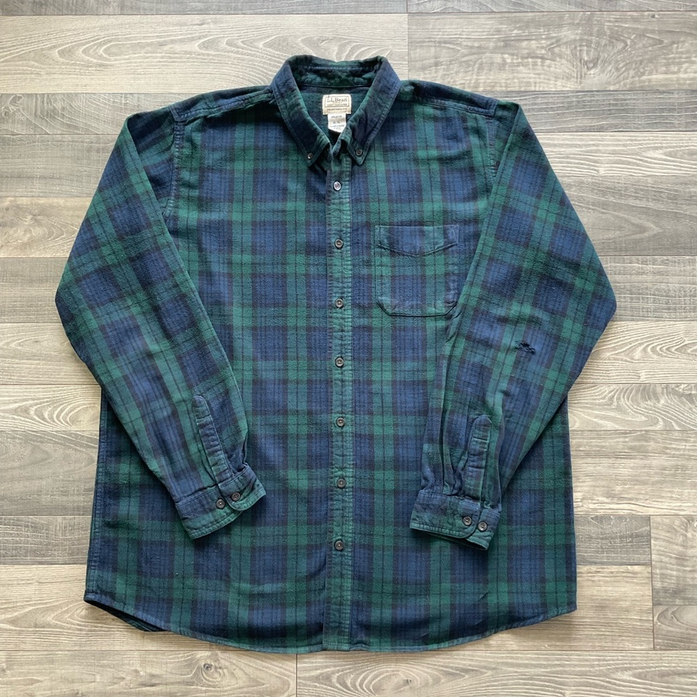 LL Bean Scotch Plaid Flannel Shirt Men’s XL TALL Trad Blue Green Black 228066